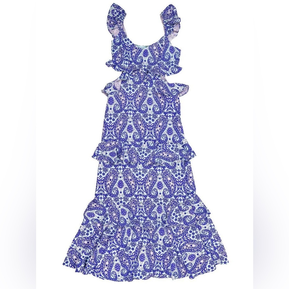 Simply Southern Blue Ruffle Paisley Cutout Maxi Dress - Size XL